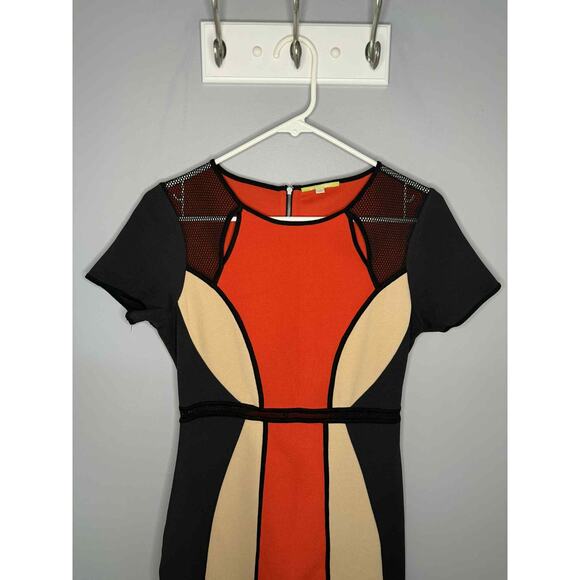 Gianni Bini Colorblock Short Sleeve Bodycon Sheath Dress Black/Orange/Cream Sm - Picture 3 of 10